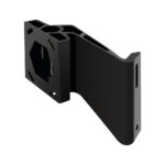Black wall-mounted bracket for electronics installation.