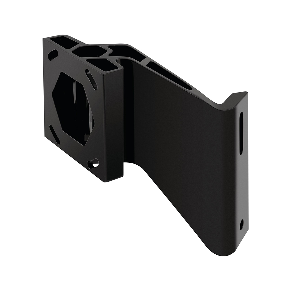 Black wall-mounted bracket for electronics installation.