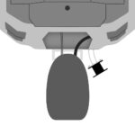Bottom view of a drone with camera attachment.