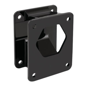 Black metal mounting bracket with hexagonal opening