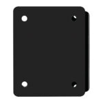 Black metal wall mount bracket with four holes.