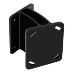 Black metal square bracket with slots and holes.