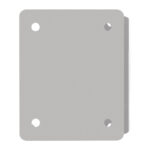 Gray electrical panel cover with mounting holes.