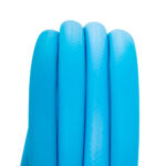 Coiled blue garden hose close-up