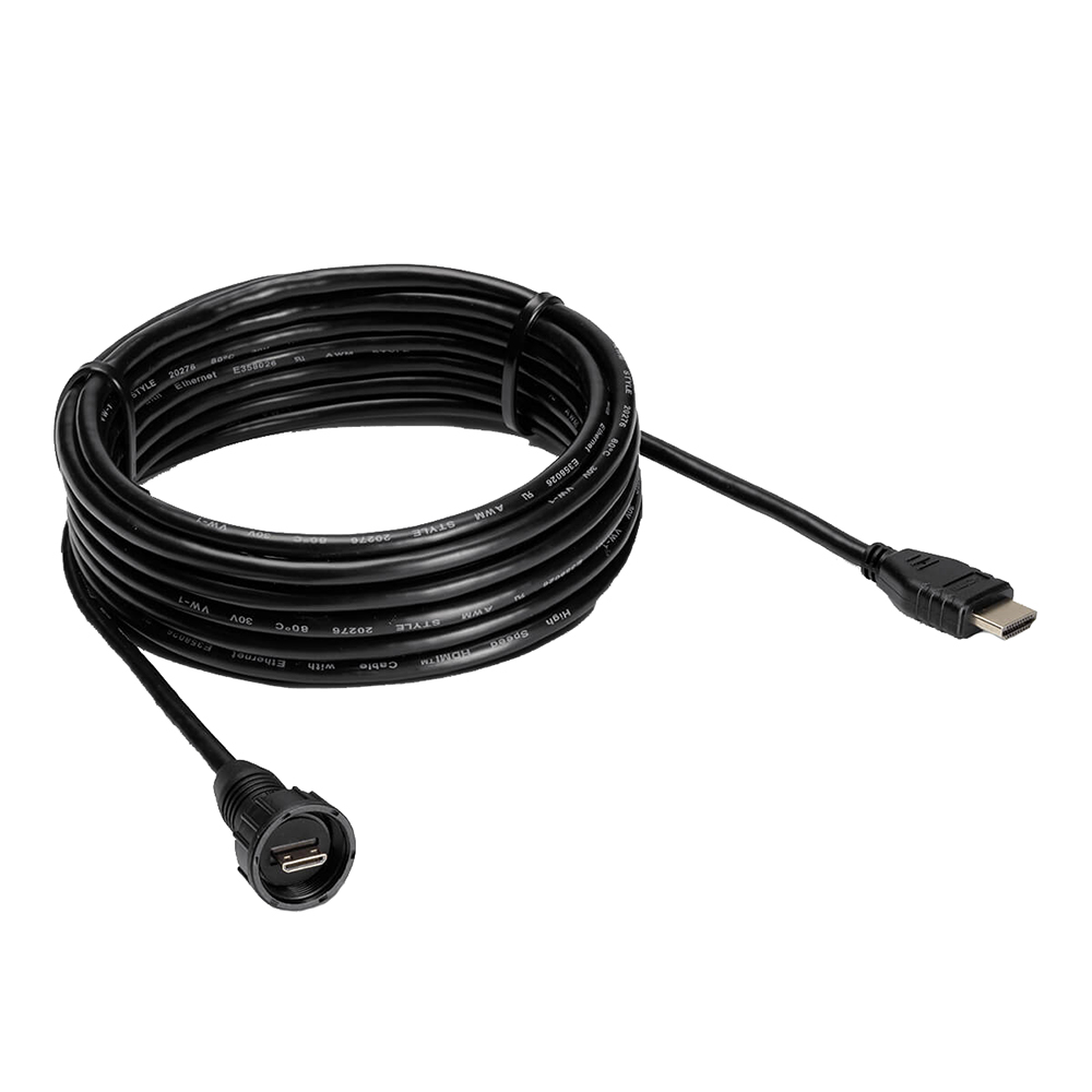 Black coiled HDMI cable with plugs