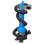 Blue aquarium cleaner with suction cups and hose.