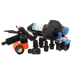 Water pump and fittings set for irrigation systems.