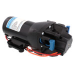 Black water pump with red wires.