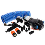 Portable car wash pump with accessories and hose