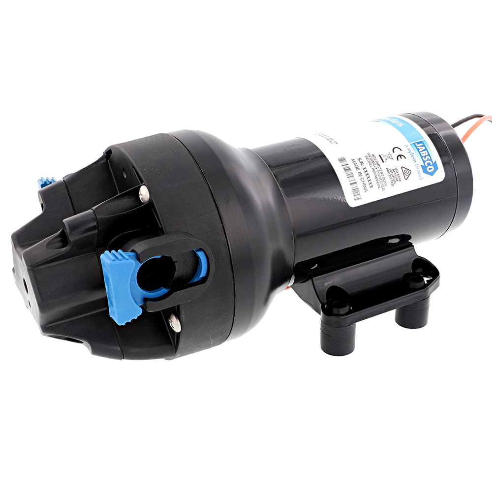Black water pump with blue connectors.