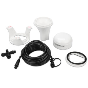 Garmin marine antenna kit with cables and components.
