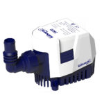 Compact utility pump with blue fittings.