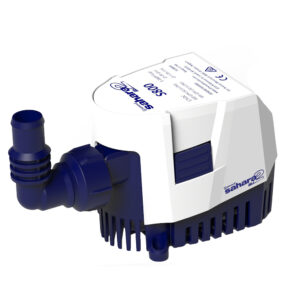 Compact utility pump with blue fittings.