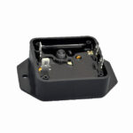 Black plastic electrical component with metal connectors