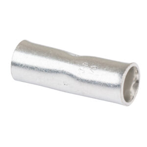 Silver electrical cable connector sleeve close-up