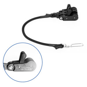 Black outrigger release clip with cable and clip.