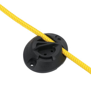 Black rope cleat with yellow braided rope
