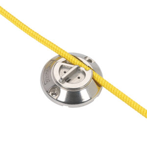 Quick cleat with yellow rope secured in place.