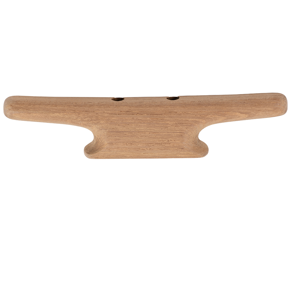 Wooden boat cleat against white background.