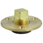 Brass floor drain cover with square plug.