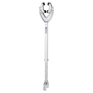 Silver mechanical cable cutter tool for utility work.