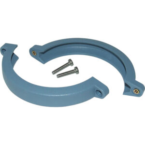 Blue metal bracket with two screws