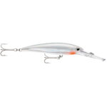 Silver fishing lure with hooks and transparent lip