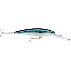 Blue and silver fishing lure with hooks