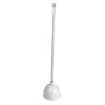 White toilet plunger with long handle