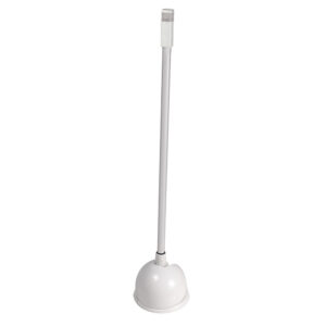 White toilet plunger with long handle