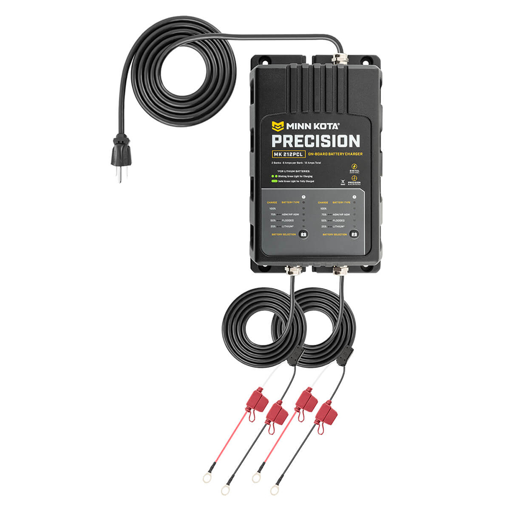 Minn Kota battery charger with cables and indicators.