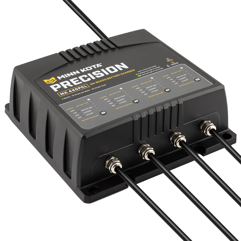 Minn Kota Precision battery charger with four cables.