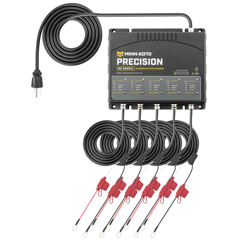 Minn Kota Precision onboard battery charger with cables.