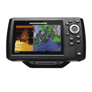 Humminbird fish finder with map display and sonar.
