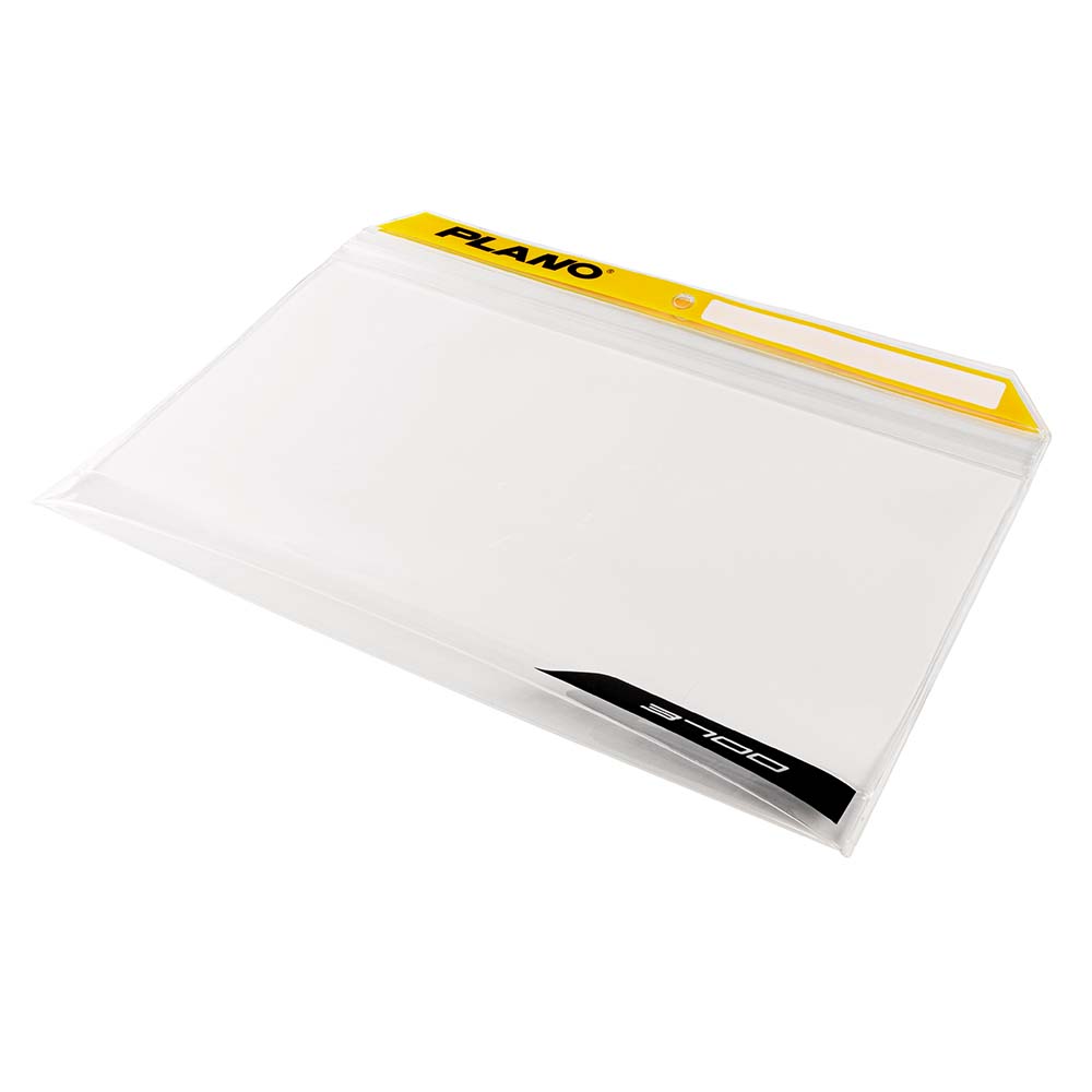 Transparent zippered storage envelope with label.