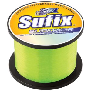 Sufix Superior neon yellow fishing line spool.