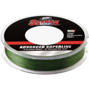 Sufix 832 green braided fishing line spool.