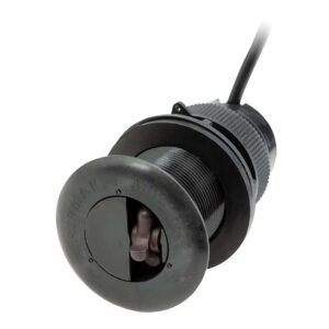 Marine transducer with cable, black plastic housing.