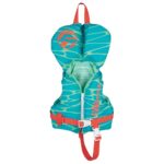 Child's life vest with blue and red design.