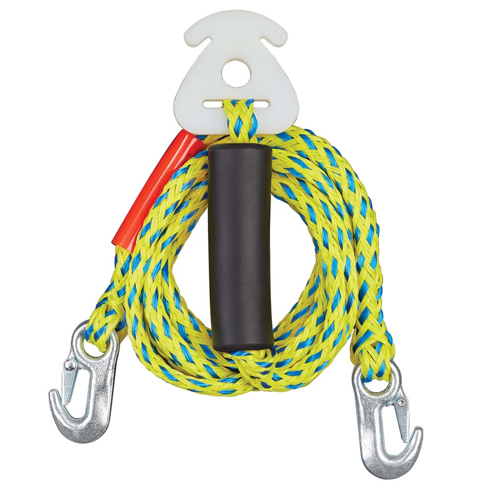 Water ski tow rope with metal hooks