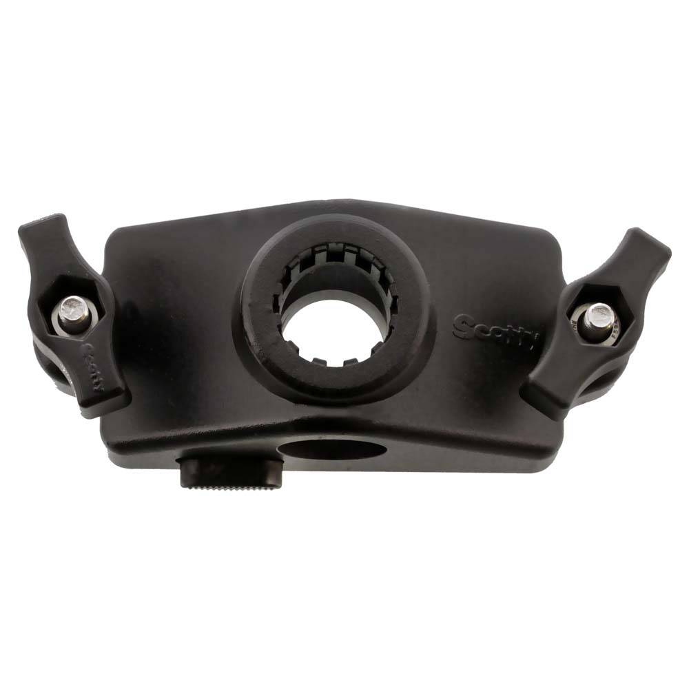 Black rotary trip mount bracket for fishing equipment.