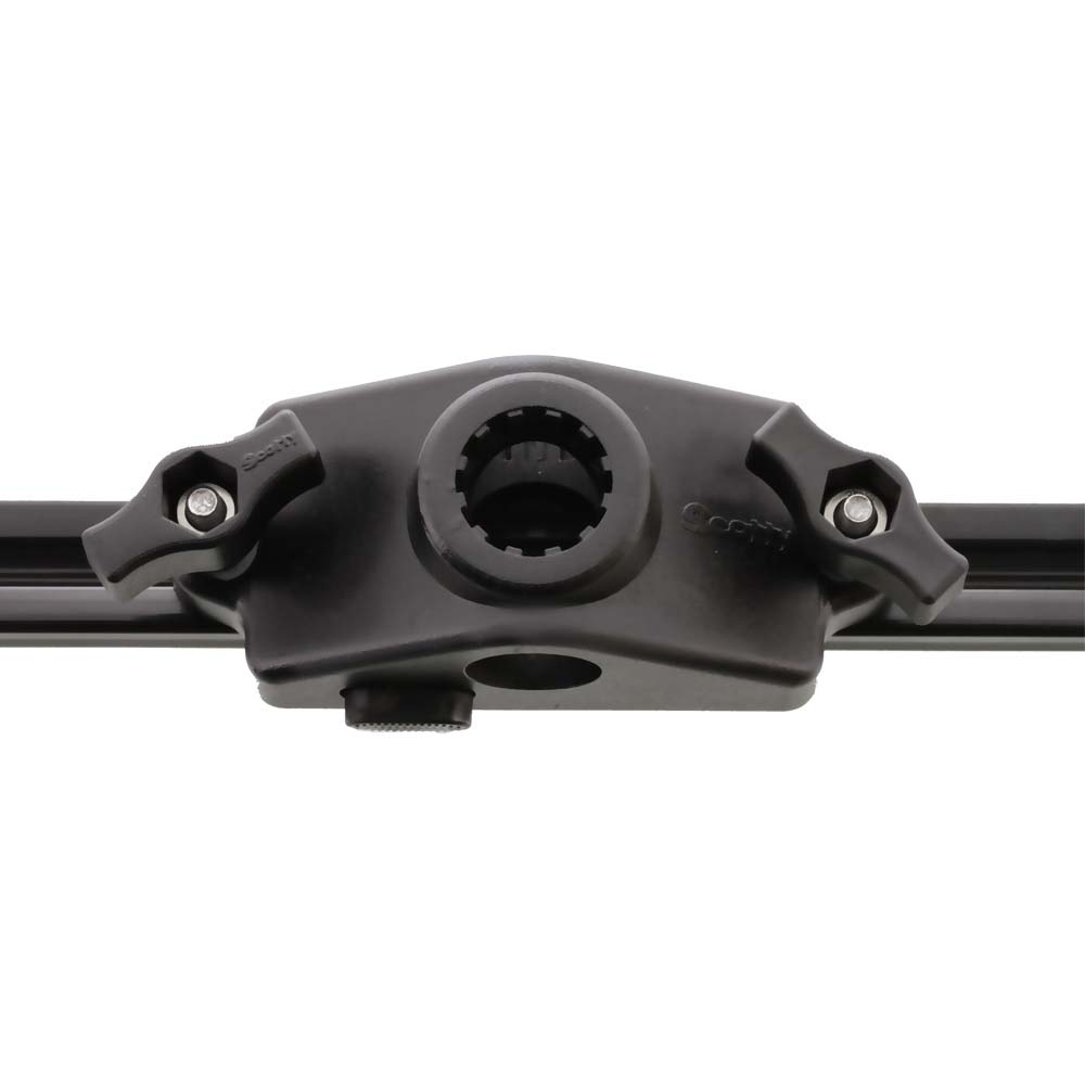Black plastic mounting bracket with adjustment knobs.