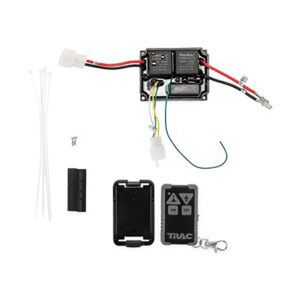 Electronic device kit with cables and remote control.