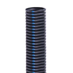 Black corrugated pipe with blue markings