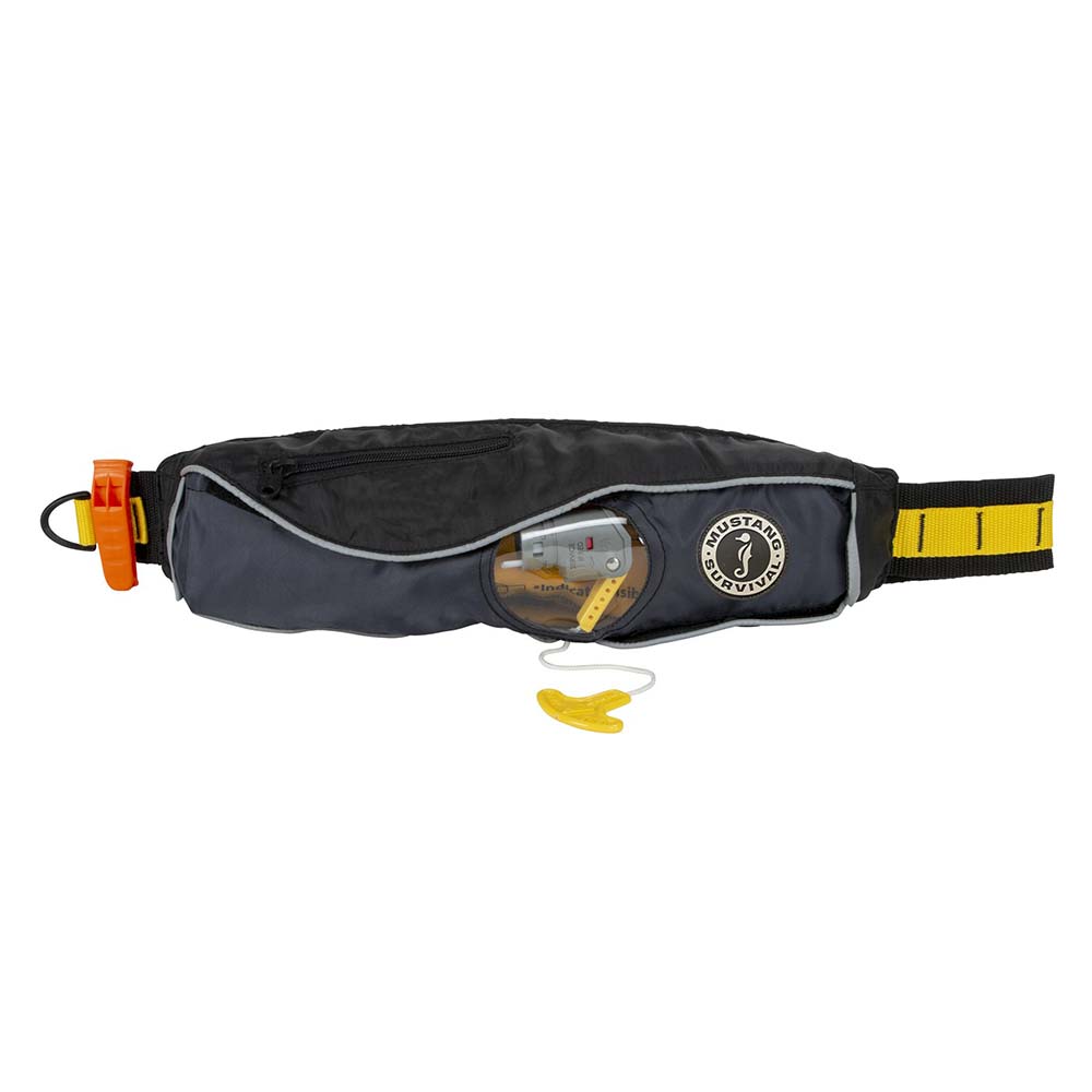 Mustang Survival PFD life belt, black and yellow design.