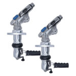 Two chrome fishing rod holders with adjustable handles.