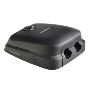 Black external cable entry box with dual inputs.