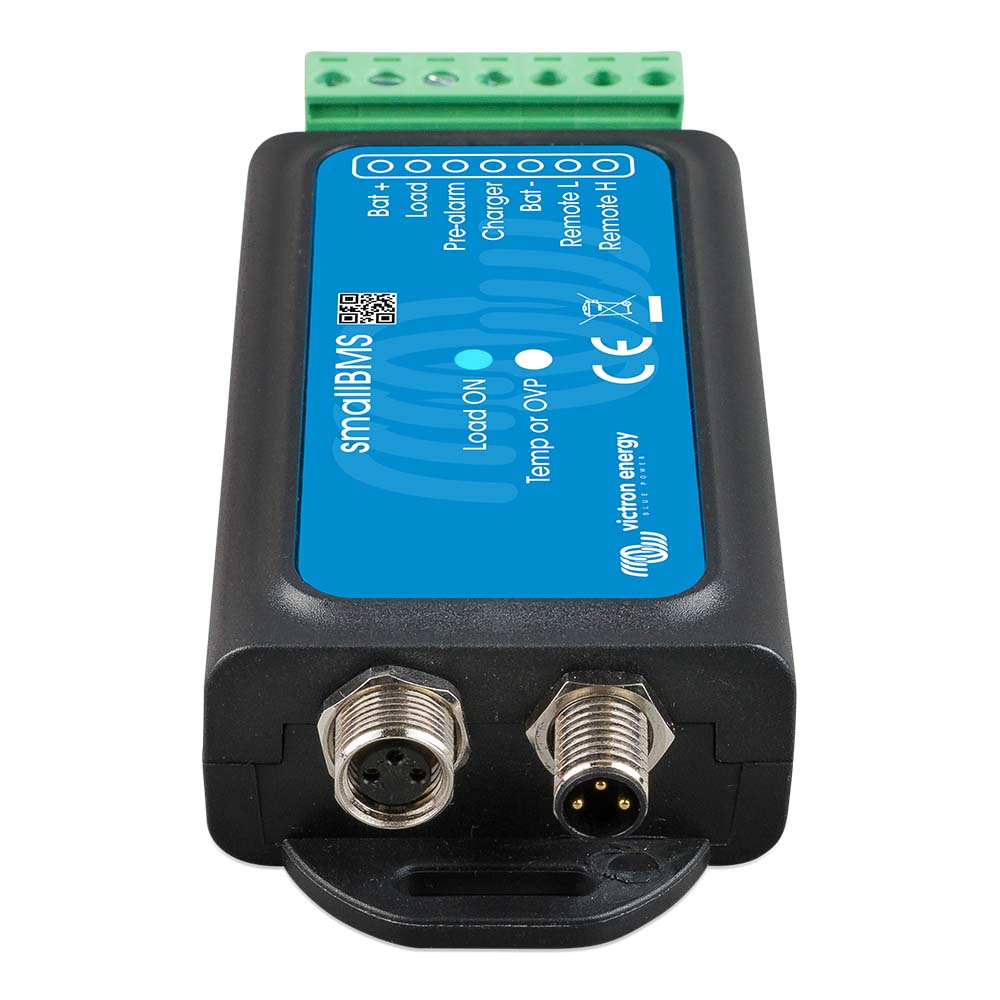 Blue battery management system with connectors.