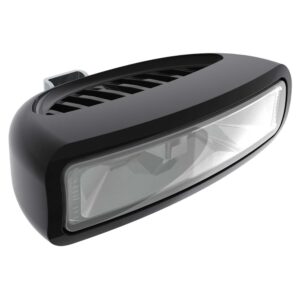 Black car LED fog light, angled view.