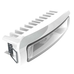 White LED light fixture with aluminum fins.
